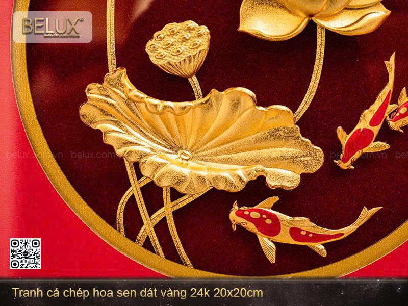 Tranh Sen Ngư Đại Cát dát vàng 24k kt 20x20cm&nbsp;